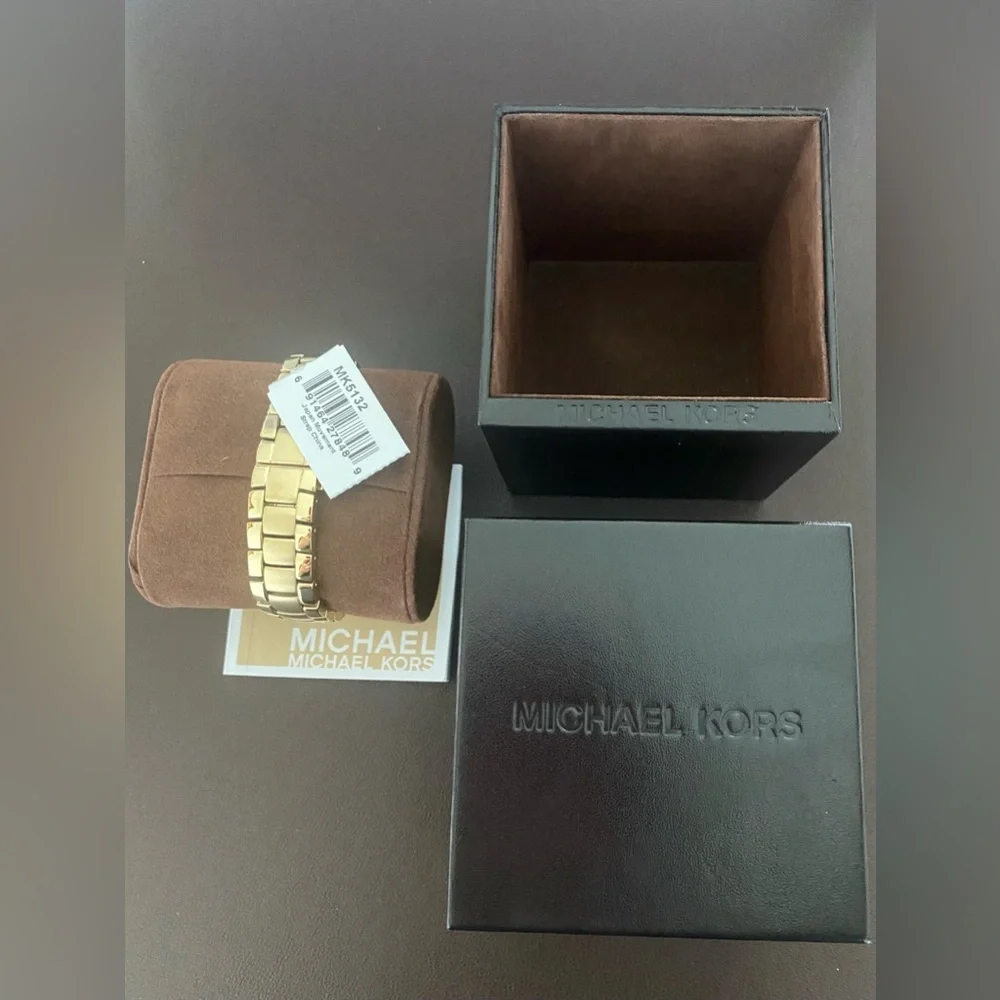 🎁 NIB MICHAEL KORS GOLD TONE CRYSTAL DIAL CHRONO DATE WATCH MK5132‎